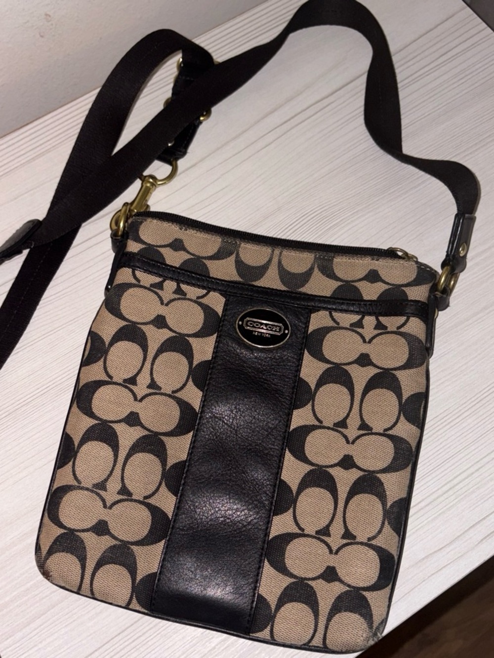 Coach Signature Crossbody in Brown and Black